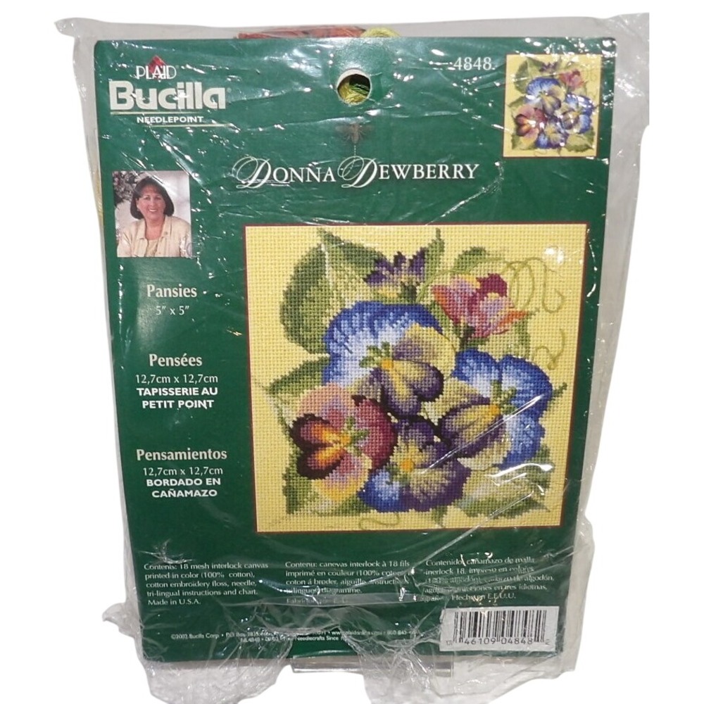 Plaid Bucilla Donna Dewberry Pansies Needlepoint Kit 4848 Floral 5x5 New